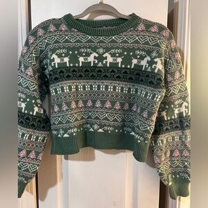 Cotton On XS Christmas Holiday Forest Green and Soft Pink Sweater